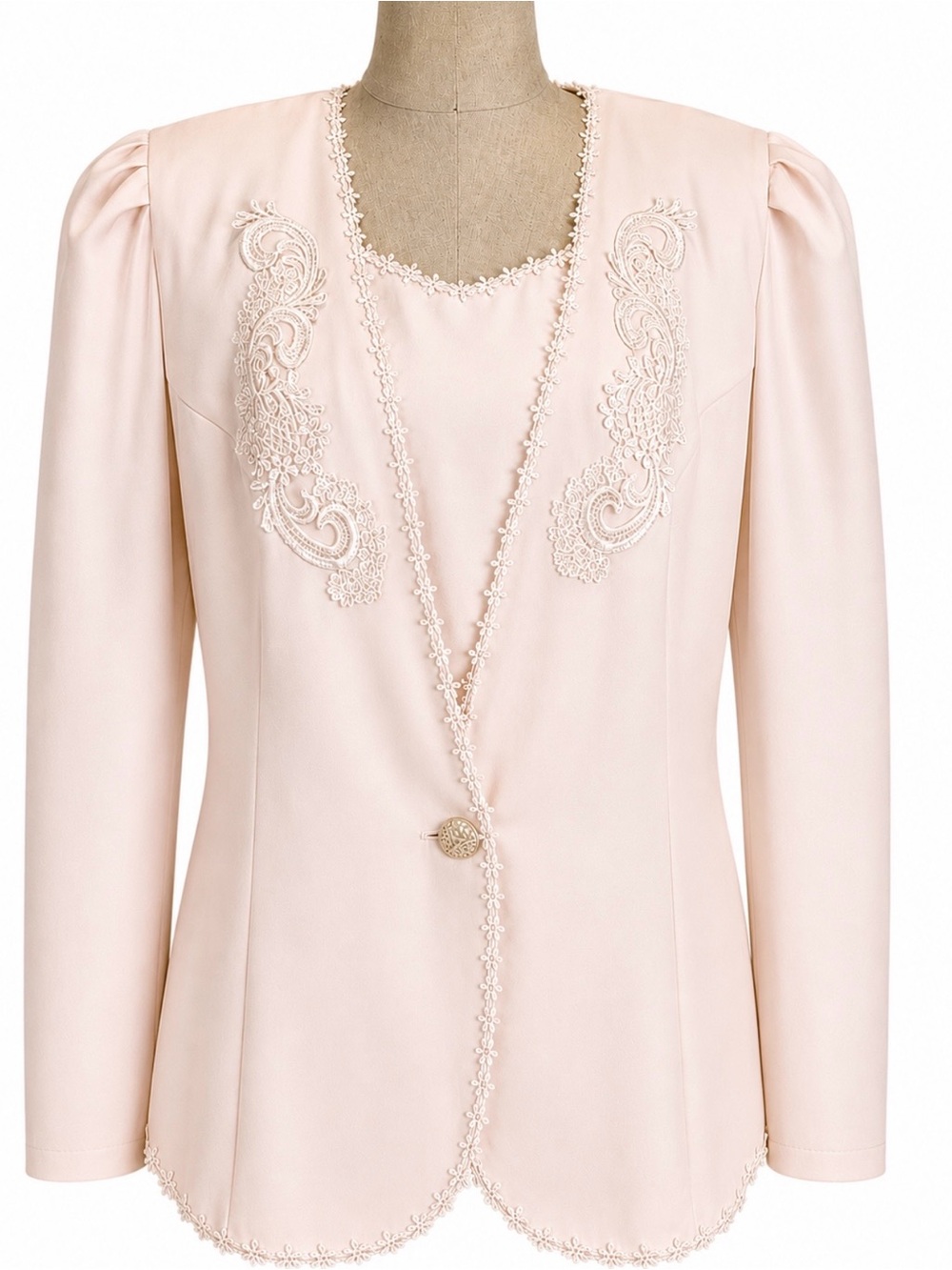 VINTAGE pastel pink embroidered floral lace blazer fancy suit jacket 80s 90s